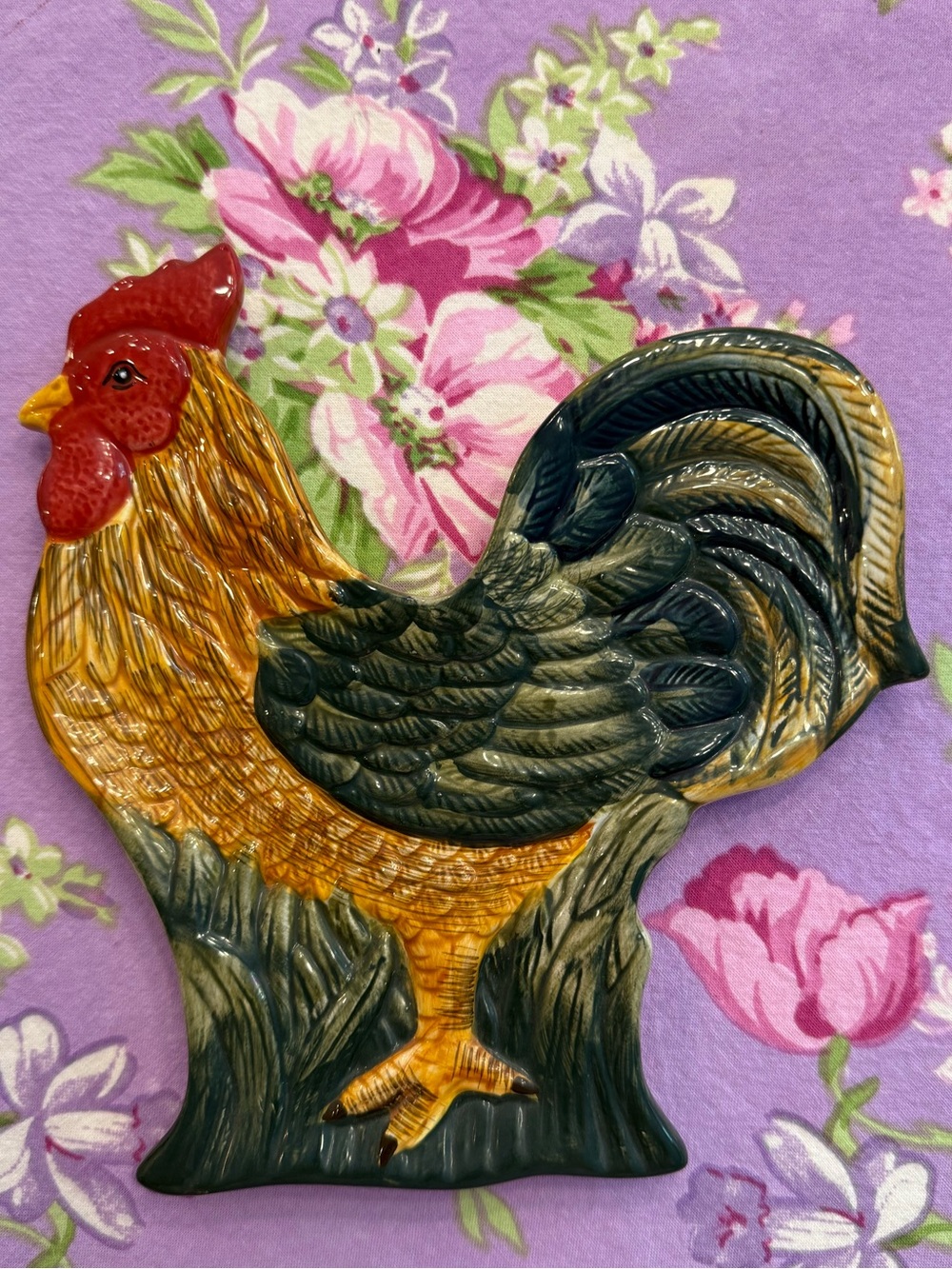 💜Ceramic Rooster Plate Spoon Rest Wall Plaque Farmhouse Vintage Home Brand